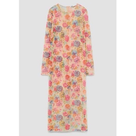 Zara Floral Print Sequin Midi Long Sleeve Dress - Picture 8 of 9